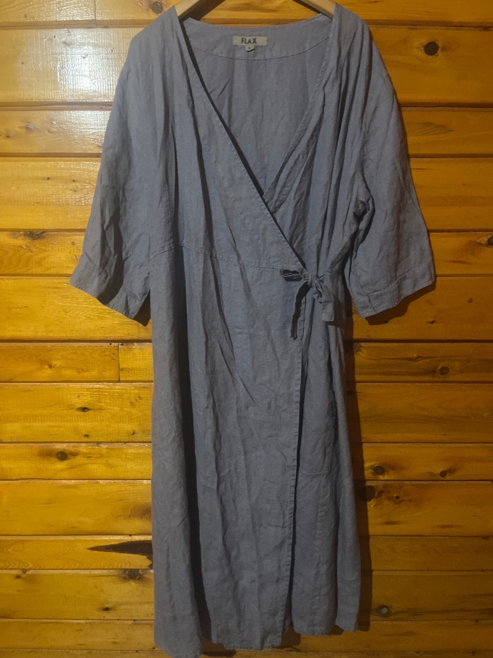 FLAX 100% Linen Wrap Dress (Size L) - Muted Gray-Purple